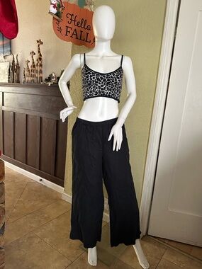 Frank & Eileen Black Wide-Leg Linen Blend Pants